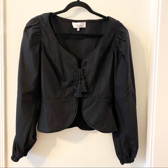 L'Academie The Lauren Blouse Black Size Medium - Picture 2 of 8
